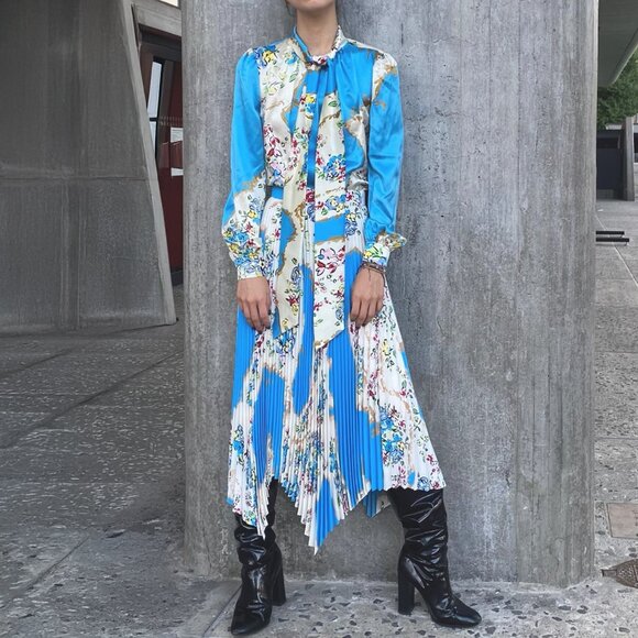 Tory Burch Printed Satin Bow Blouse Porcelain Floral Size 0 NEW NWT w/ flaws - Picture 14 of 15